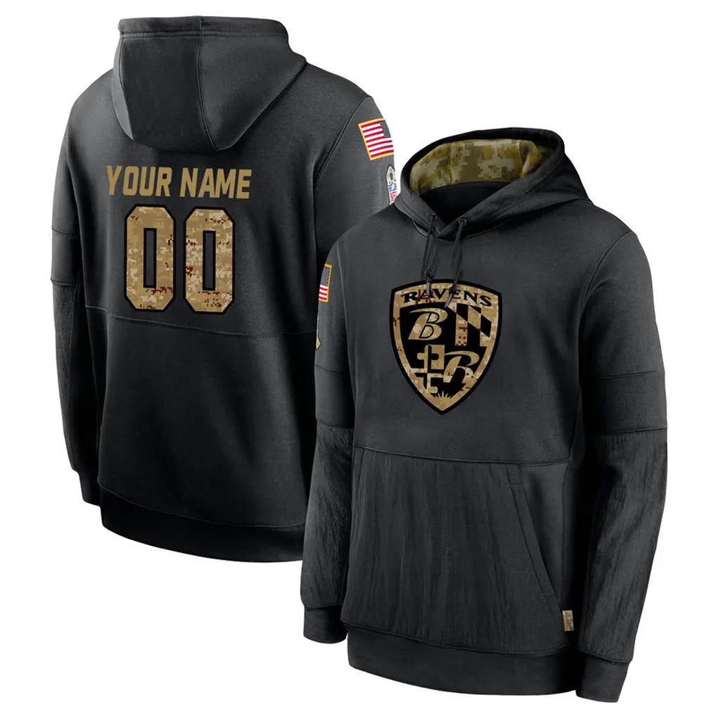 Elroe Custom B.Ravens Black Salute to Service Pullover Hoodie Any Name & Numbers Stitched Jerseys