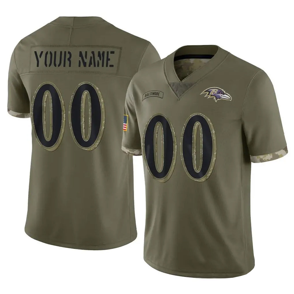 Elroe Custom B.Ravens Olive Salute To Service Limited Any Name & Numbers Stitched Jerseys