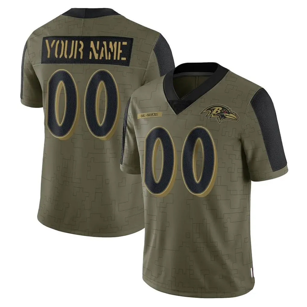 Elroe Custom B.Ravens Olive Salute To Service Limited Game Any Name & Numbers Stitched Jerseys