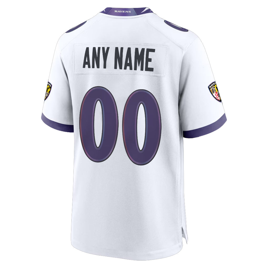 Elroe Custom B.Ravens White Home Game Any Name & Numbers Stitched Jerseys