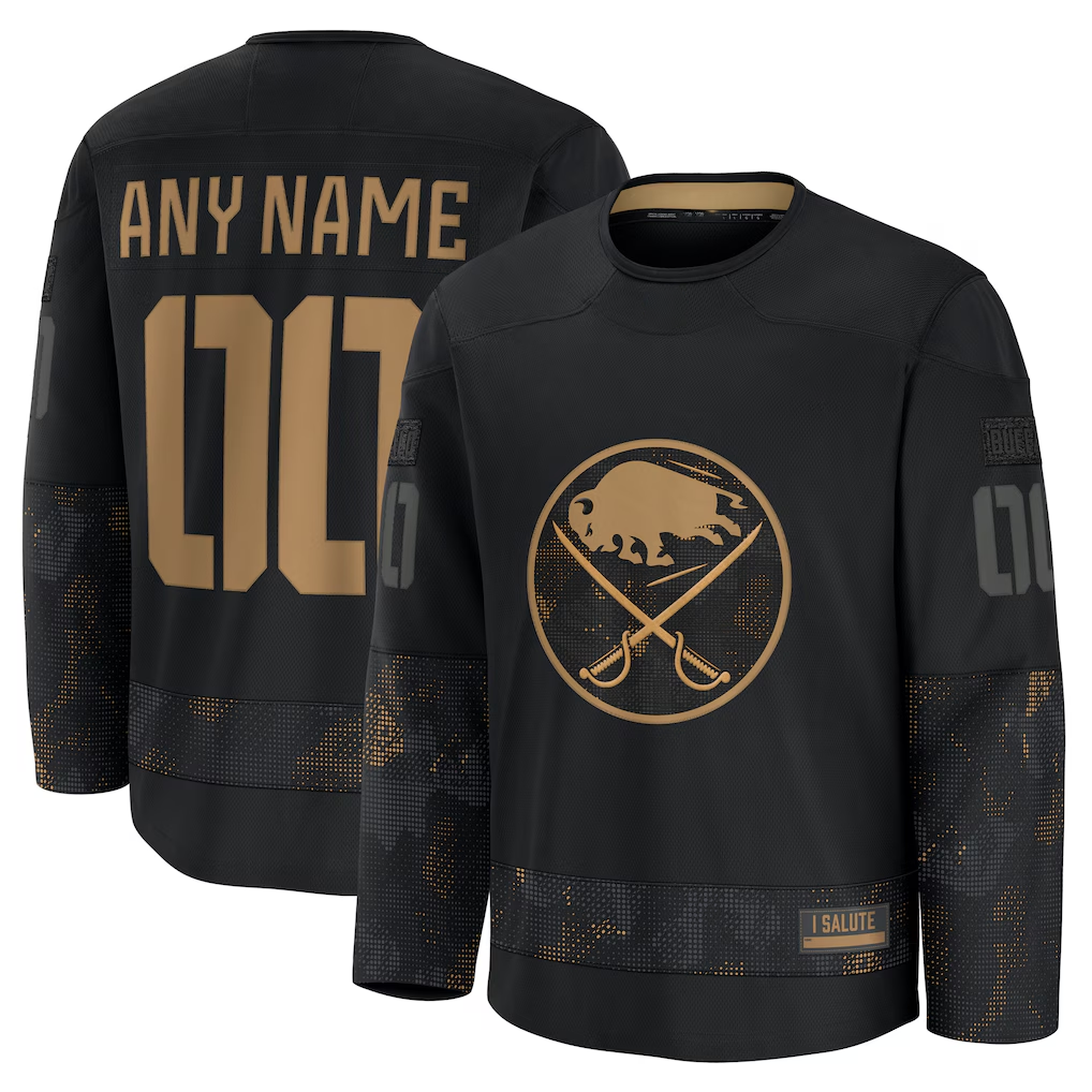 Elroe Custom B.Sabres Black 2024 Military Appreciation Practice Stitched Jerseys