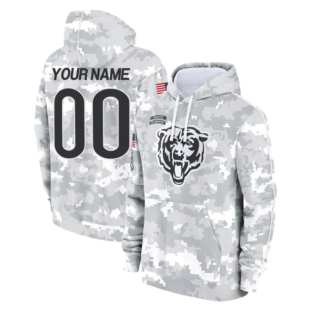 Elroe Custom C.Bears Arctic Camo Salute to Service Pullover Hoodies Limited Any Name & Numbers Stitched Jerseys