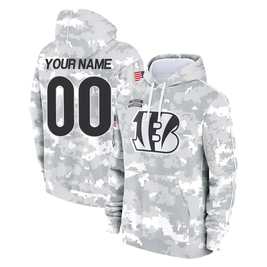 Elroe Custom C.Bengals Arctic Camo Salute to Service Pullover Hoodie Limited Any Name & Numbers Stitched Jerseys