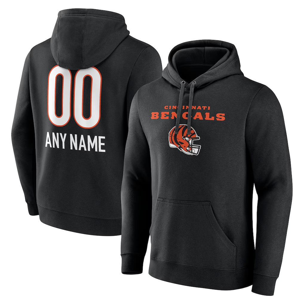 Elroe Custom C.Bengals Black Personalized Name & Number Team Wordmark Pullover Hoodie Stitched Jerseys