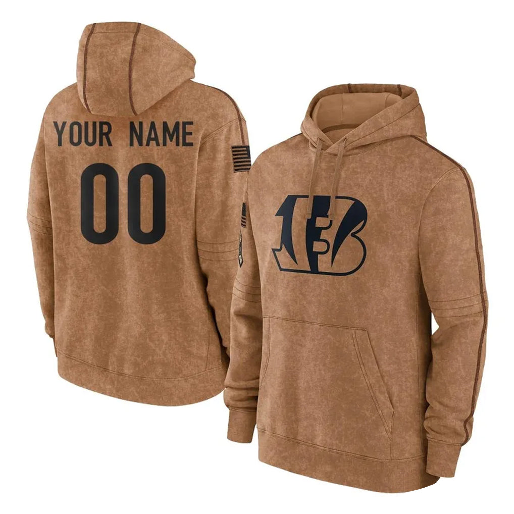 Elroe Custom C.Bengals Brown Salute to Service Pullover Hoodie Limited Any Name & Numbers Stitched Jerseys