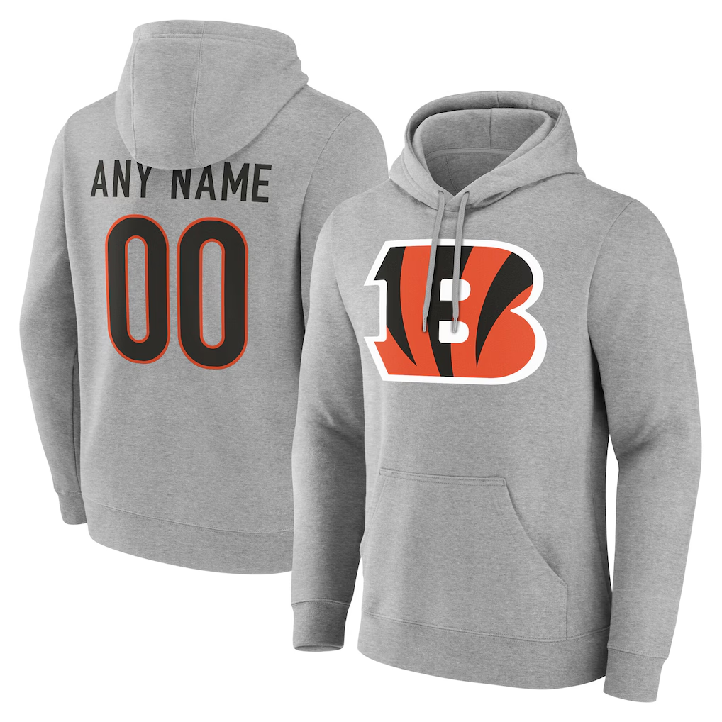 Elroe Custom C.Bengals Gray Team Authentic Personalized Name & Number Hoodie Stitched Jerseys