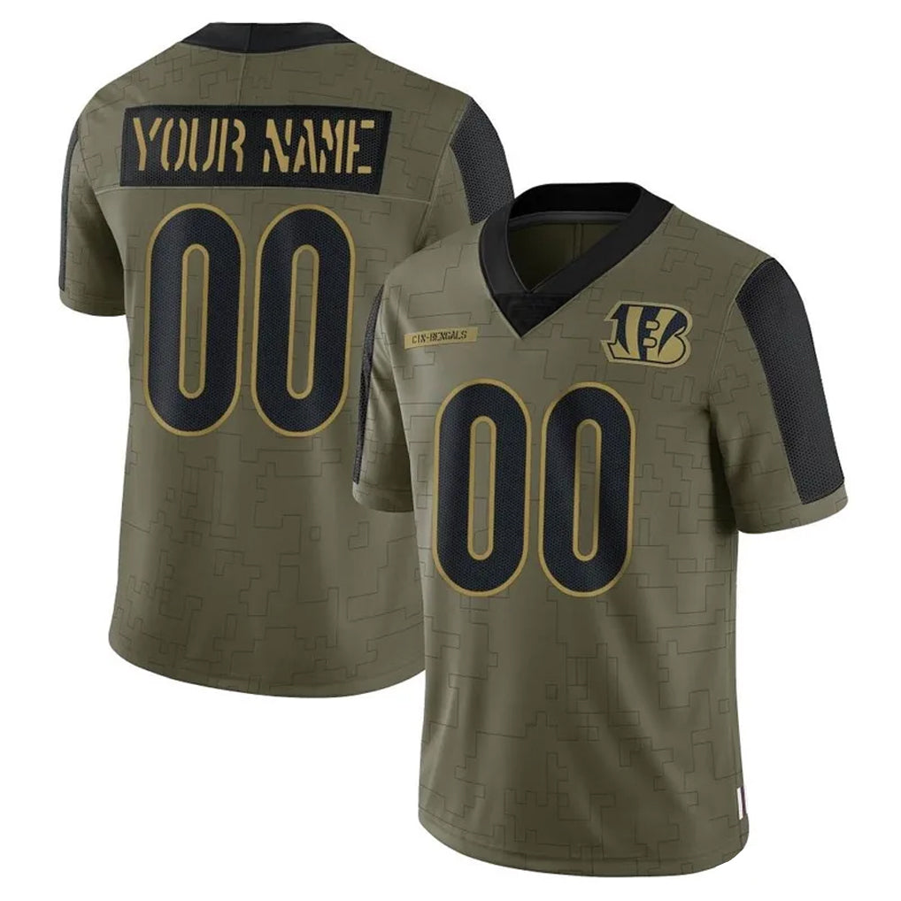 Elroe Custom C.Bengals Olive Salute to Service Game Any Name & Numbers Stitched Jerseys