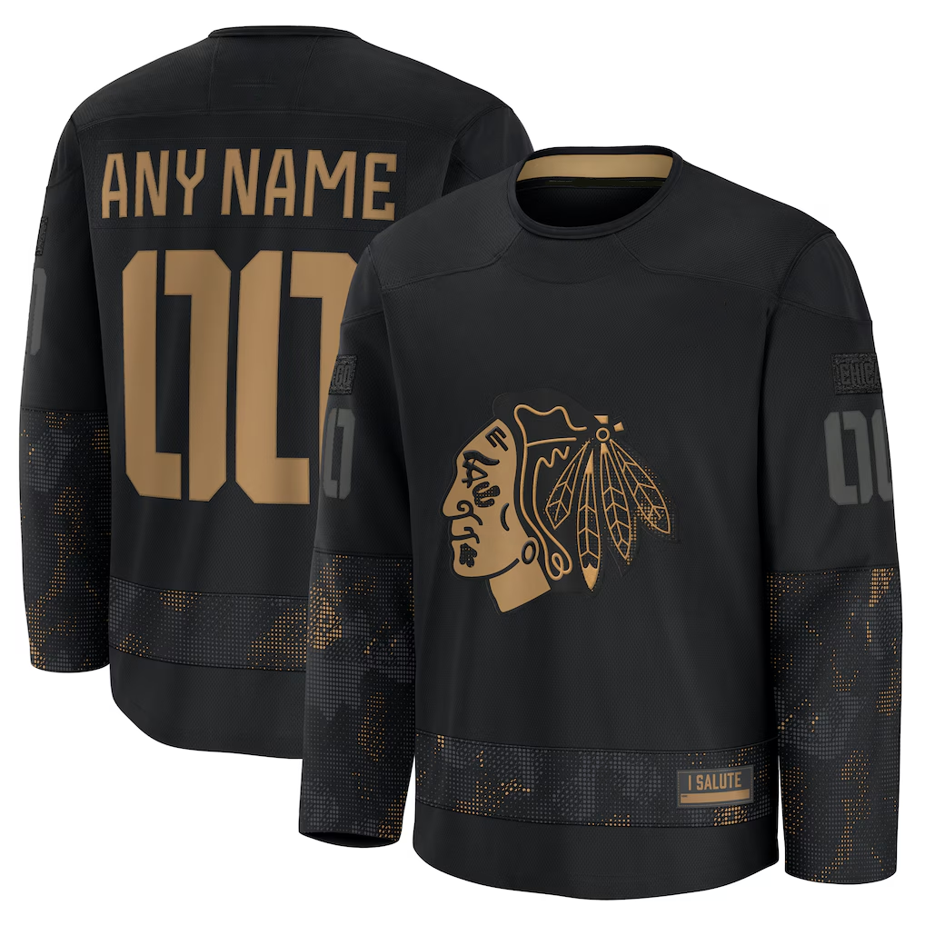 Elroe Custom C.Blackhawks Black 2024 Military Appreciation Practice Jerseys