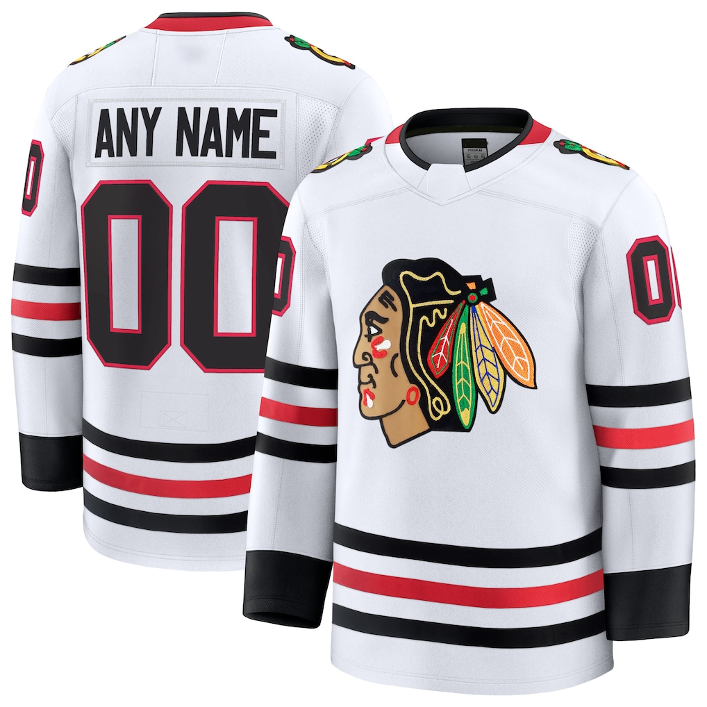 Elroe Custom C.Blackhawks White Away Premium Jerseys