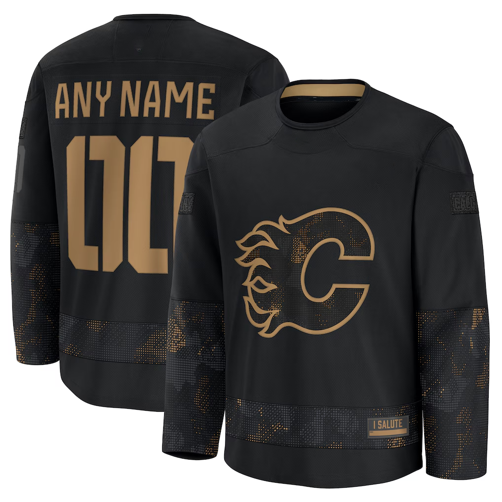 Elroe Custom C.Flames Black 2024 Military Appreciation Practice Jerseys