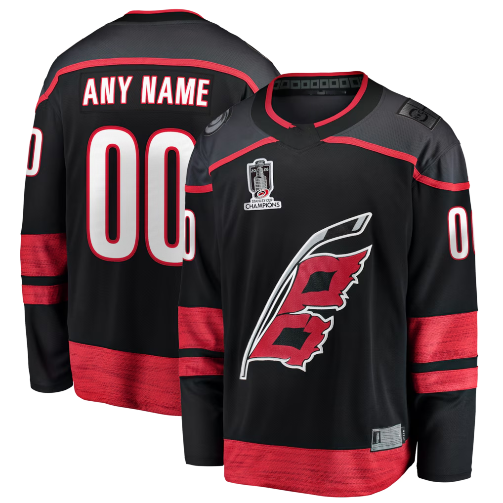 Elroe Custom C.Hurricanes Black 2026 Stanley Cup Champions Home Breakaway Custom Stitched Jerseys
