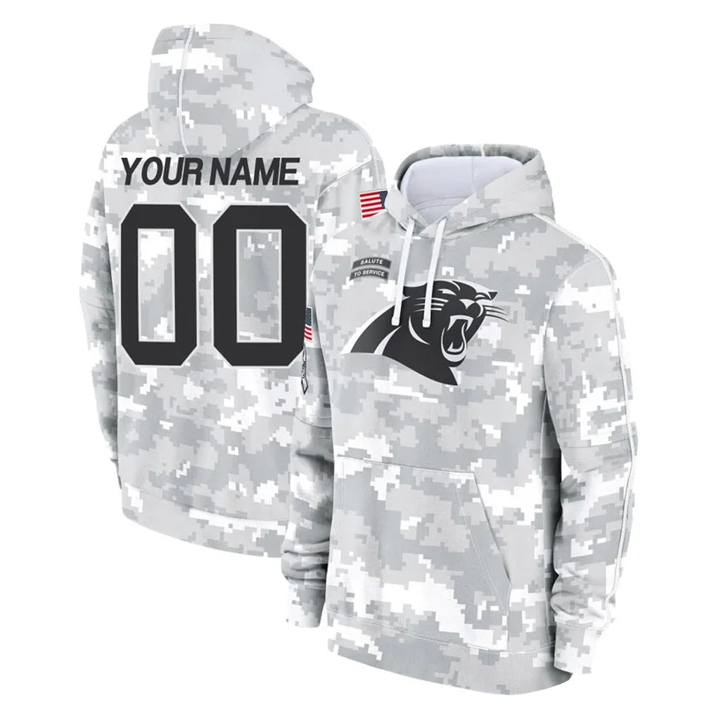 Elroe Custom C.Panthers Arctic Camo Salute to Service Pullover Hoodies Any Name & Numbers Stitched Jerseys