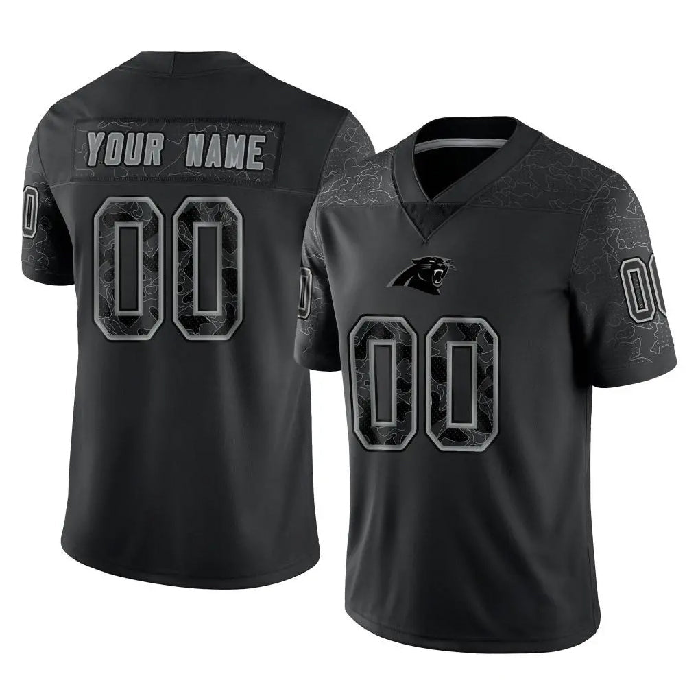 Elroe Custom C.Panthers Black Limited Reflective Game Any Name & Numbers Stitched Jerseys
