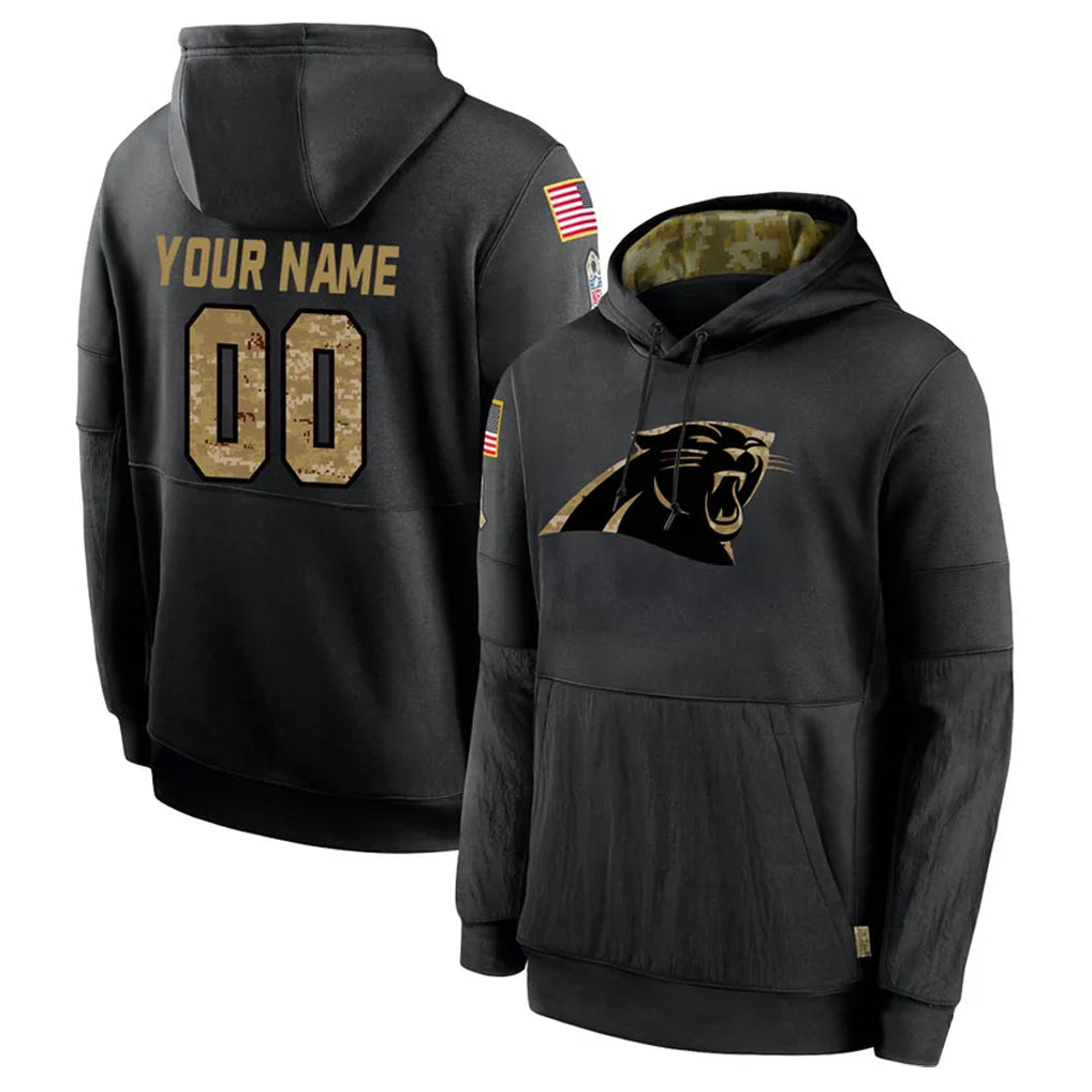 Elroe Custom C.Panthers Black Salute to Service Pullover Hoodies Any Name & Numbers Stitched Jerseys