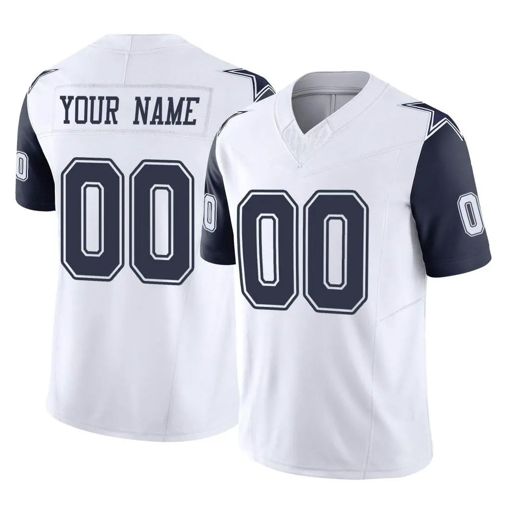 Elroe Custom D.Cowboys White-Navy Limited Vapor F.U.S.E. Home Game Any Name & Numbers Stitched Jerseys