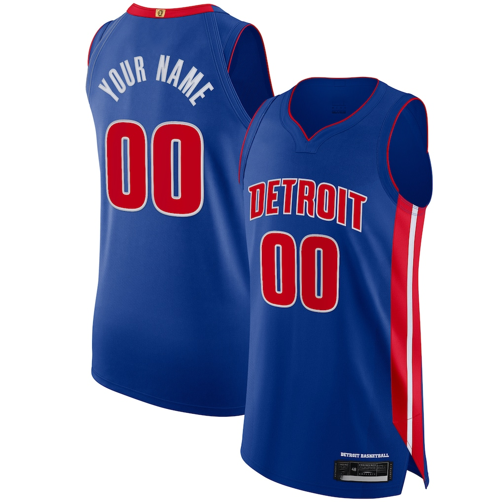 Elroe Custom D.Pistons Blue Authentic Jerseys - Icon Edition