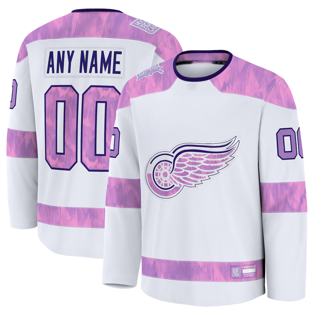 Elroe Custom D.Red wings White 2024 Hockey Fights Cancer Practice Jerseys