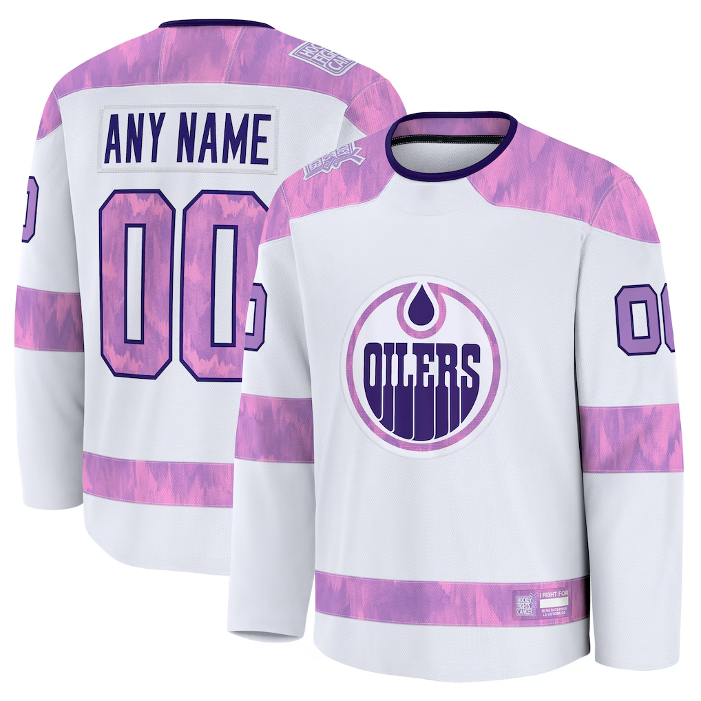 Elroe Custom E.Oilers White 2024 Hockey Fights Cancer Practice Jerseys