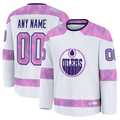 Elroe Custom E.Oilers White 2024 Hockey Fights Cancer Practice Jerseys