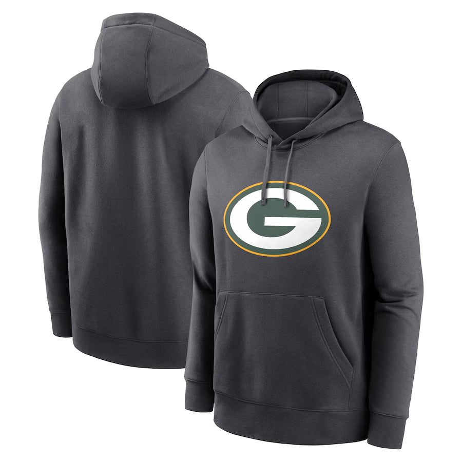 Elroe Custom GB.Packers Anthracite Pullover Hoodie Game Stitched Jerseys