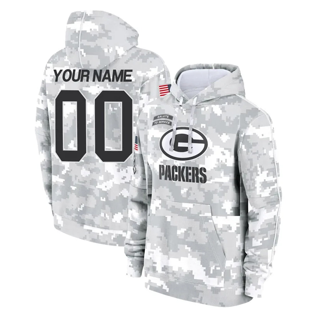 Elroe Custom GB.Packers Arctic Camo Salute to Service Hoodies Limited Game Any Name & Numbers Stitched Jerseys