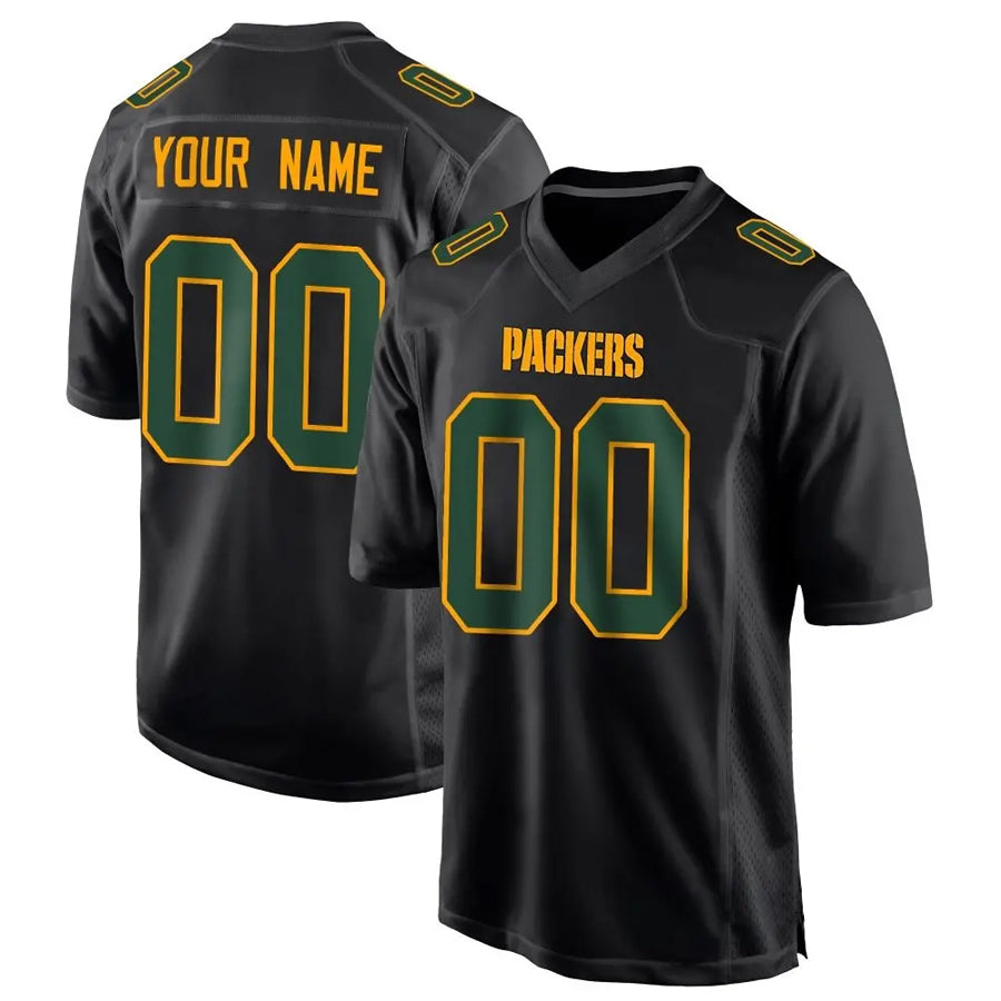 Elroe Custom GB.Packers Black Fashion Game Stitched Jerseys