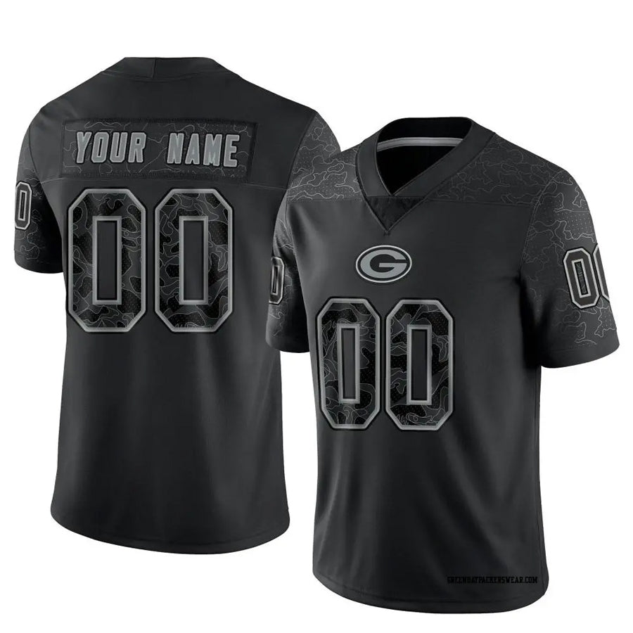 Elroe Custom GB.Packers Black REFLECTIVE Limited Stitched Jerseys