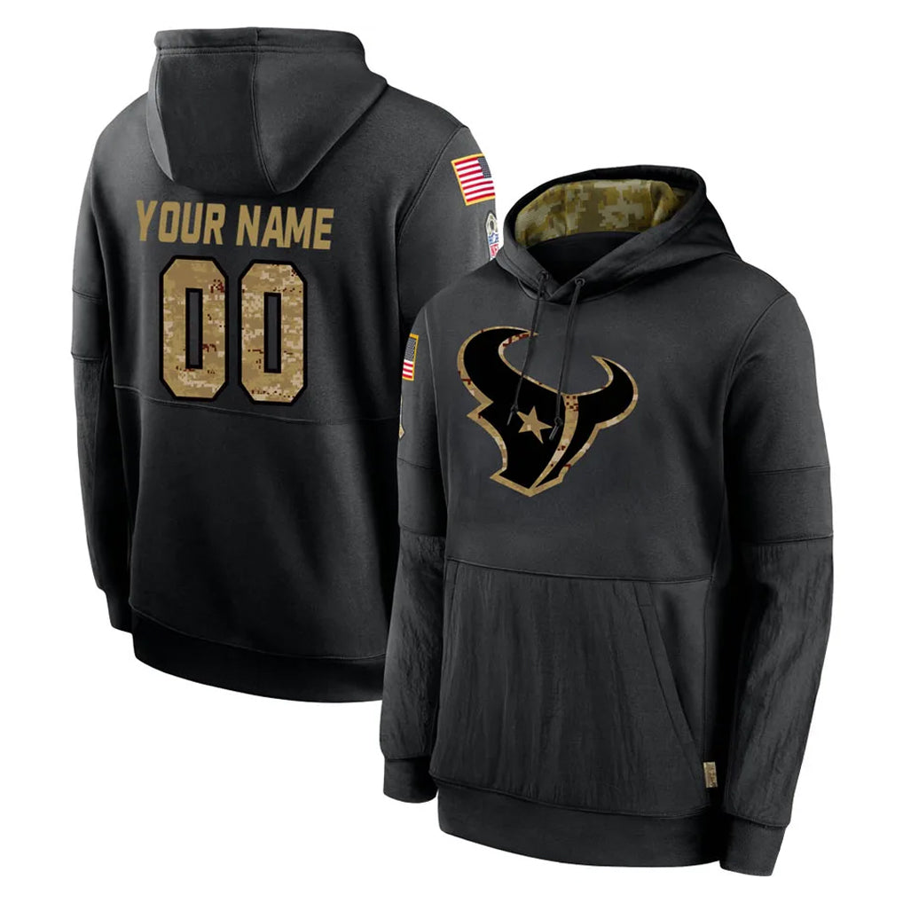 Elroe Custom H.Texans Black Salute to Service Hoodies Limited Game Any Name & Numbers Stitched Jerseys