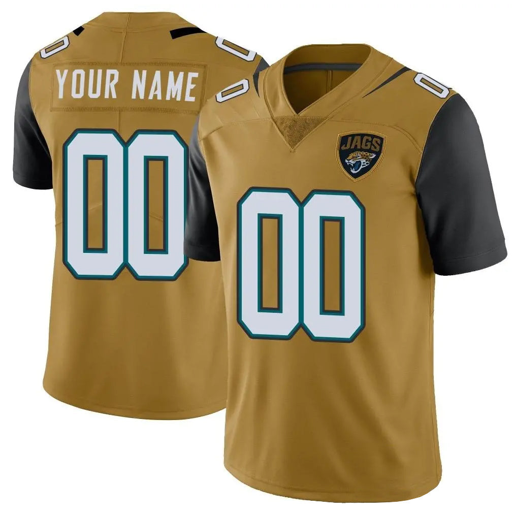 Elroe Custom J.Jaguars Gold Vapor Limited Home Game Any Name & Numbers Stitched Jerseys