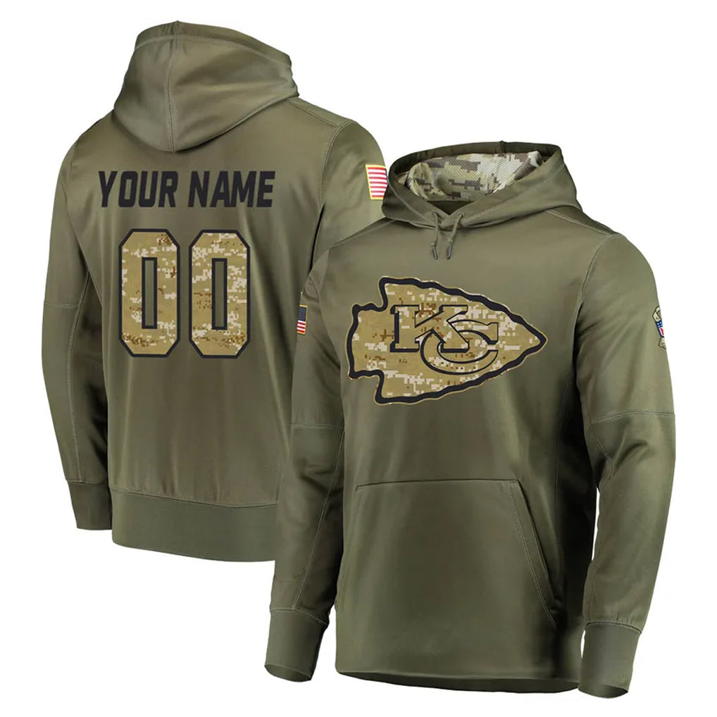 Elroe Custom KC.Chiefs Olive Salute to Service Pullover Hoodies Home Game Any Name & Numbers Stitched Jerseys