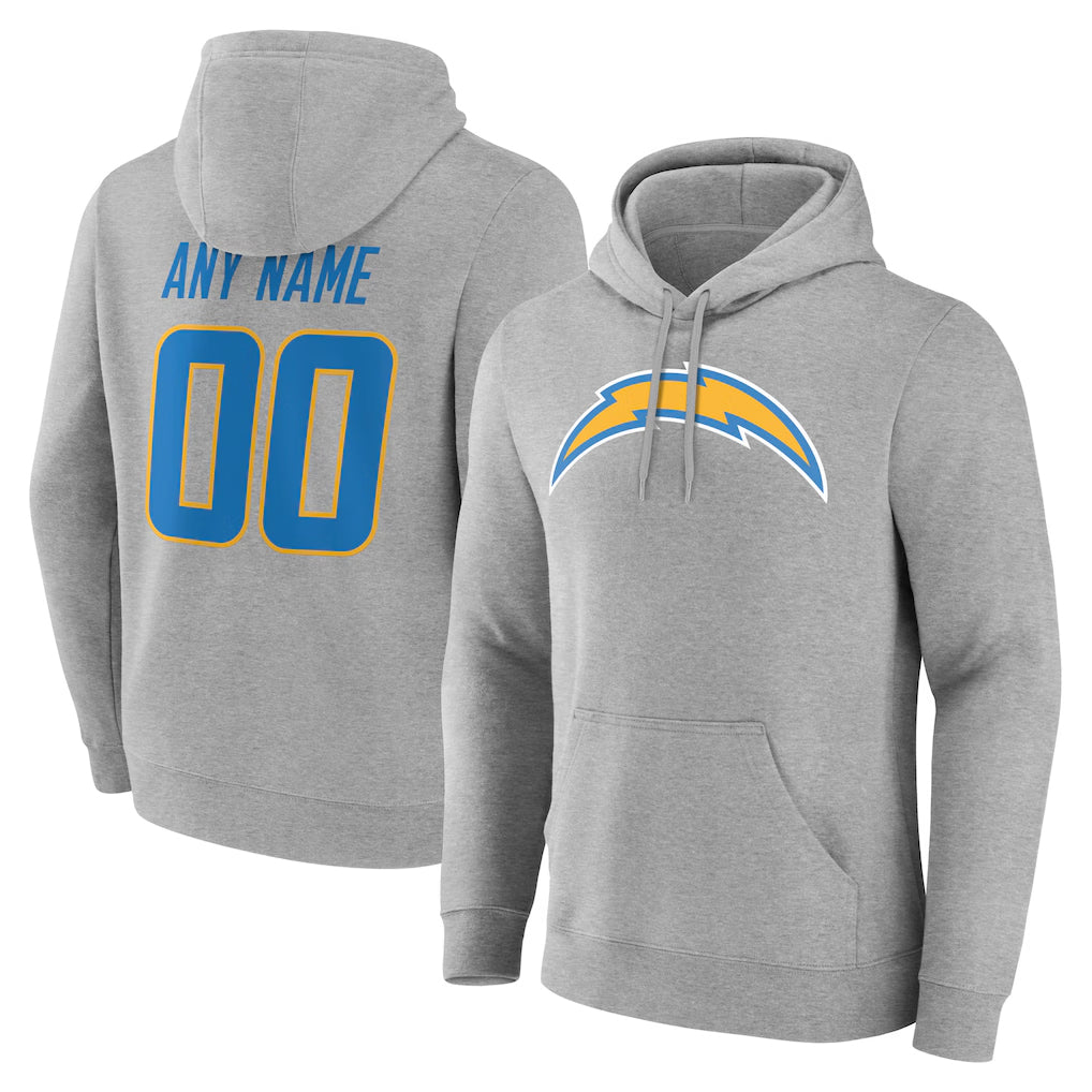 Elroe Custom LA.Chargers Gray LOGO Pullover Hoodies Home Game Any Name & Numbers Stitched Jerseys