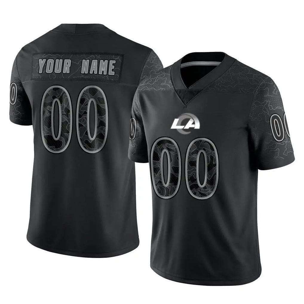 Elroe Custom LA.Rams Black Limited Reflective Home Game Any Name & Numbers Stitched Jerseys