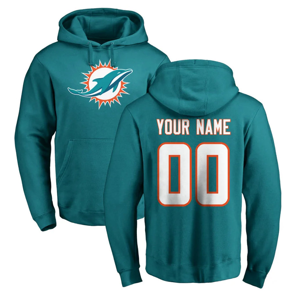 Elroe Custom M.Dolphins Aqua LOGO Pullover Hoodies Limited Any Name & Numbers Stitched Jerseys