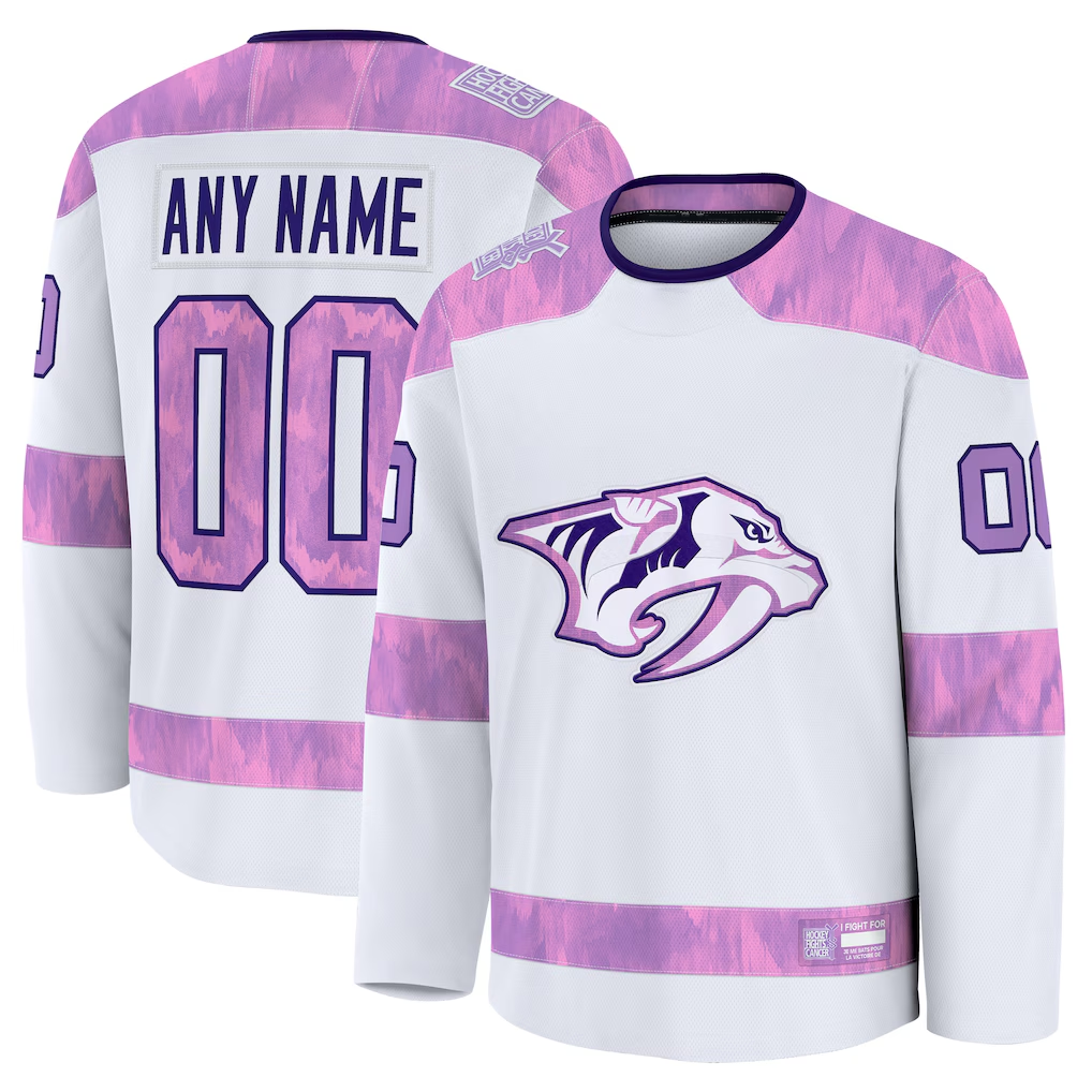 Elroe Custom N.Predators White 2024 Hockey Fights Cancer Practice Jerseys