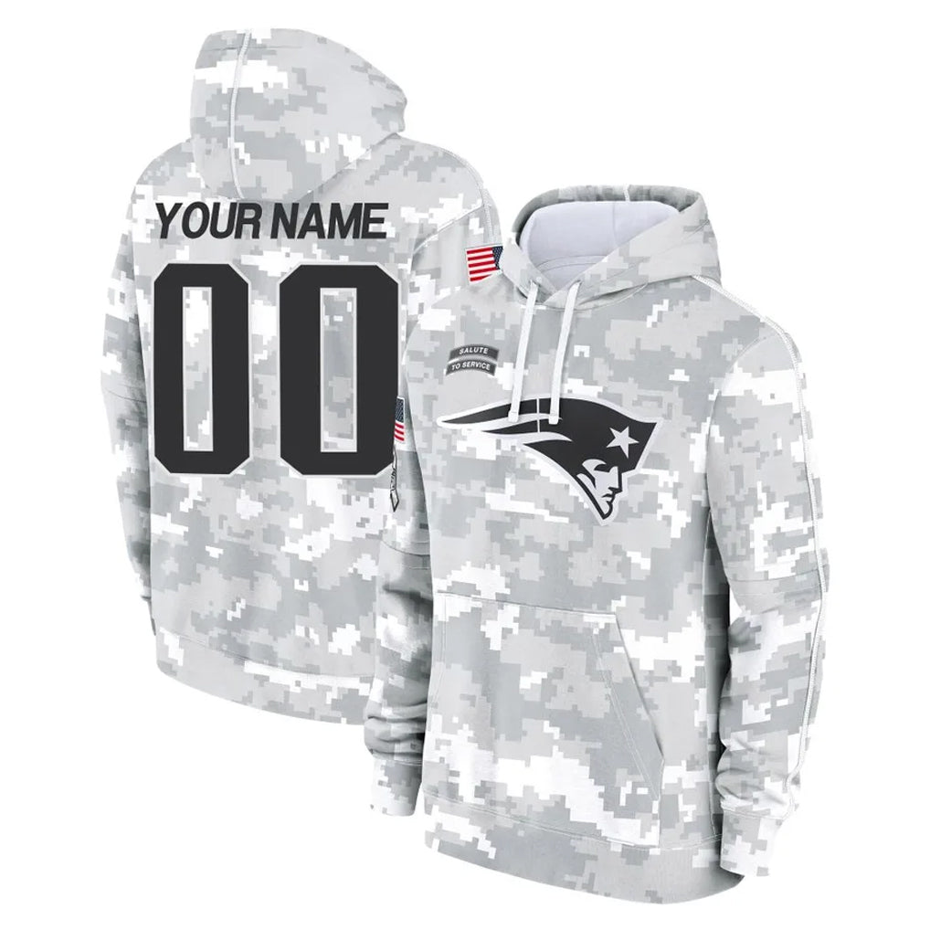 Elroe Custom NE.Patriots Arctic Camo Salute to Service Pullover Hoodies Limited Any Name & Numbers Game Stitched Jerseys