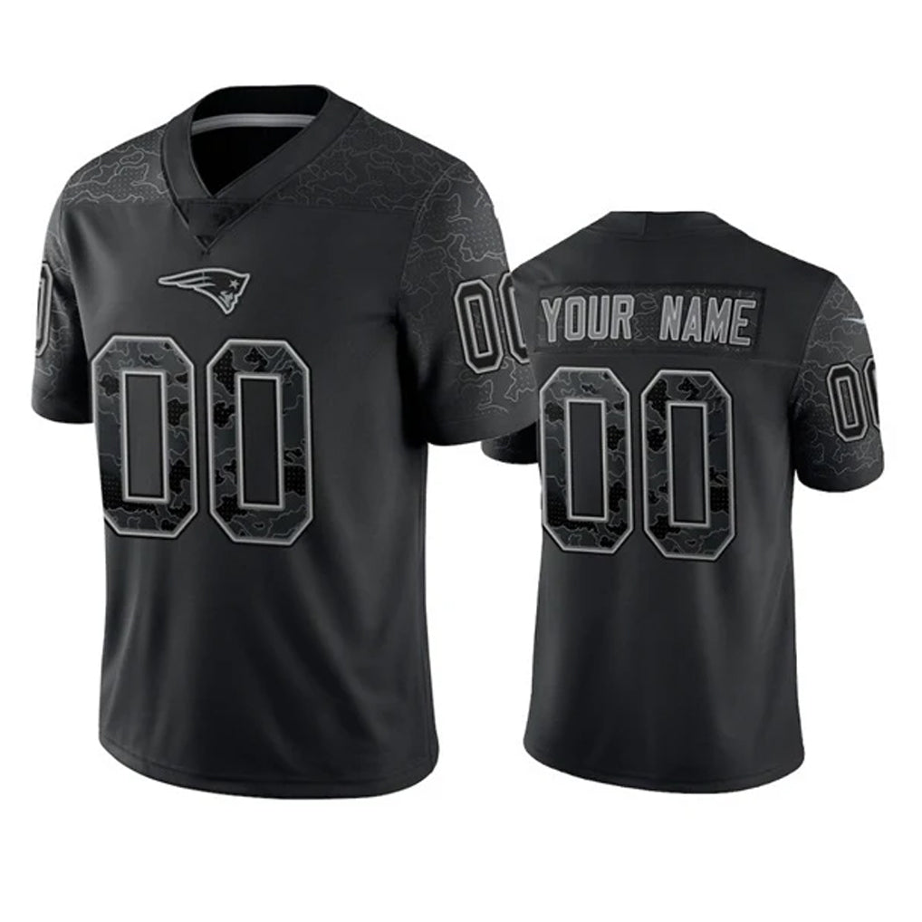 Elroe Custom NE.Patriots Black Reflective LImited Home Game Any Name & Numbers Stitched Jerseys