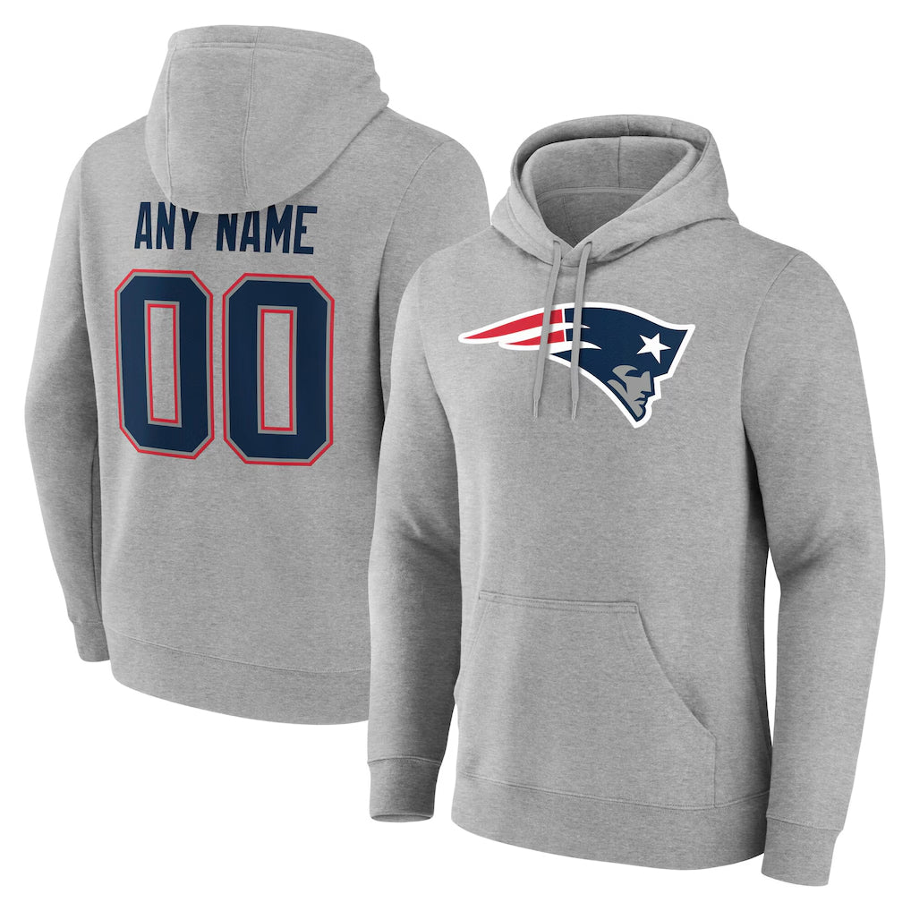 Elroe Custom NE.Patriots Gray LOGO Pullover Hoodies Home Game Any Name & Numbers Stitched Jerseys