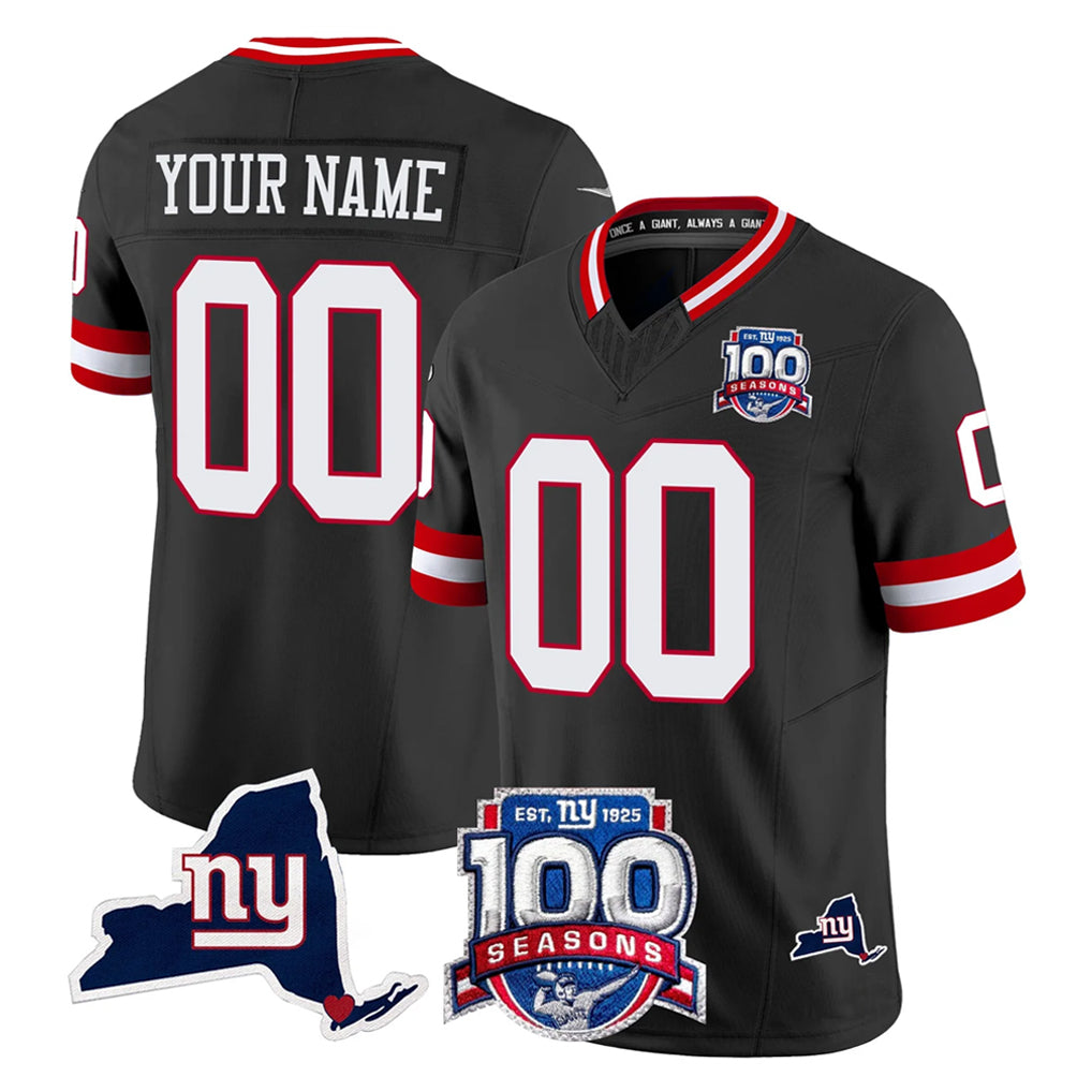 Elroe Custom NY.Giants Black 100th Season & State Patch Vapor Limited Home Game Any Name & Numbers Stitched Jerseys