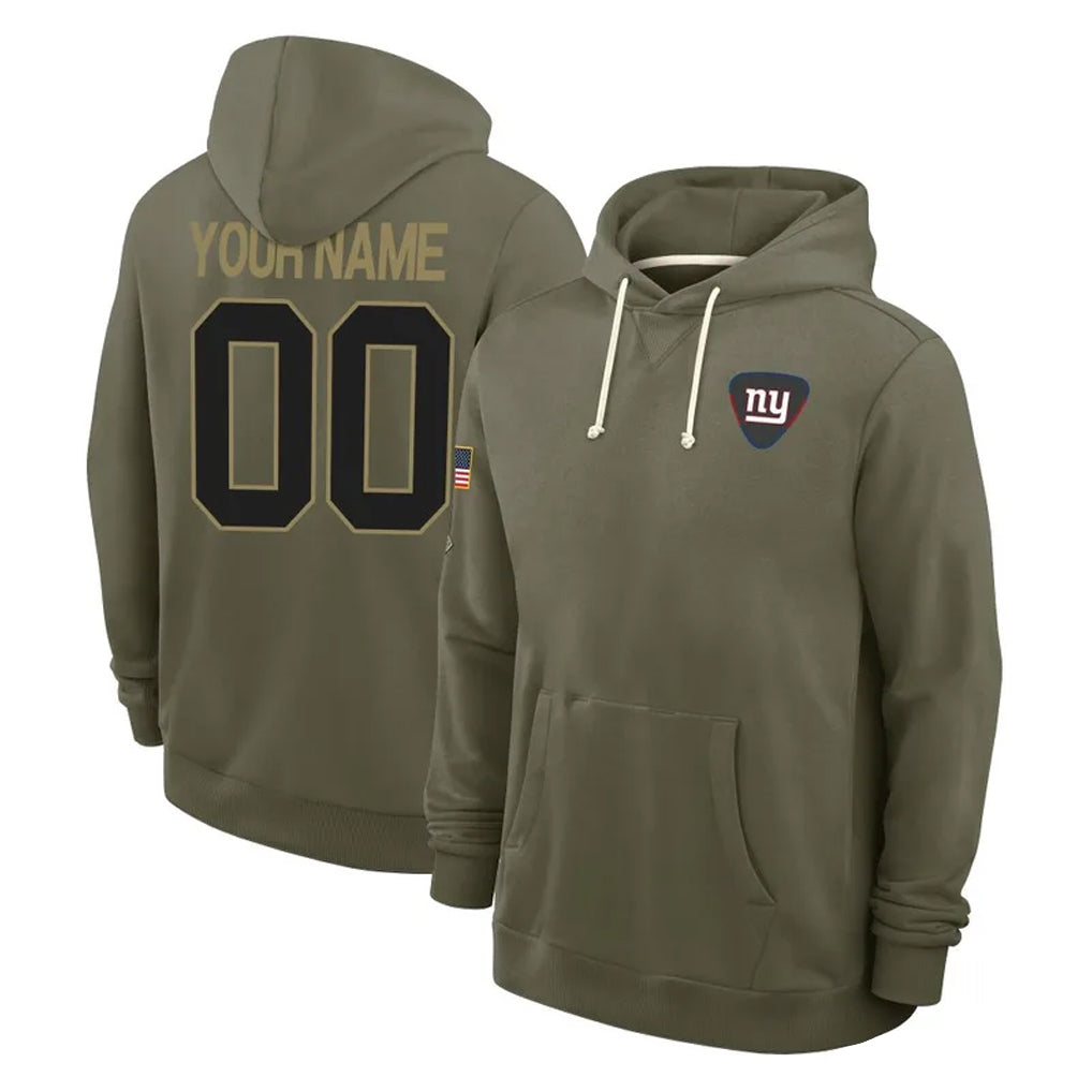 Elroe Custom NY.Giants Olive Salute to Service Pullover Hoodies Limited Any Name & Numbers Stitched Jerseys