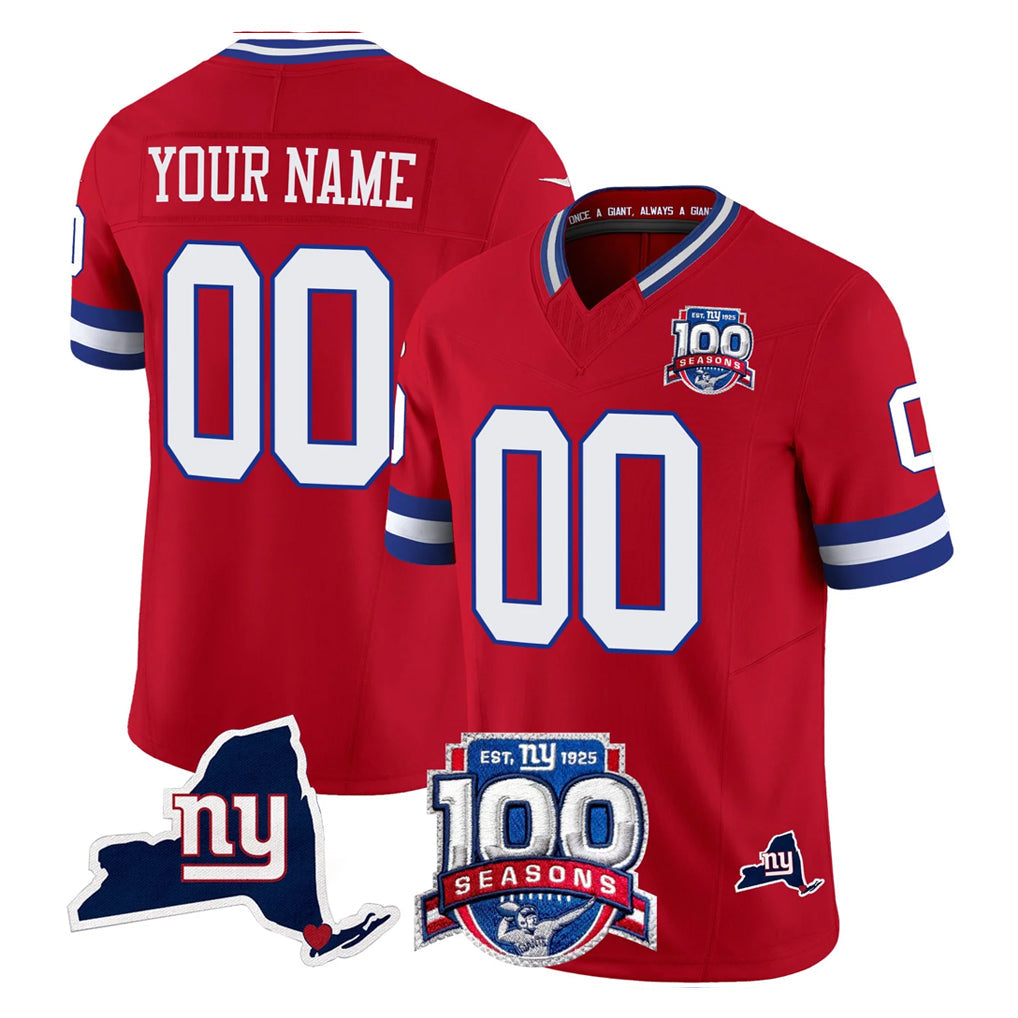 Elroe Custom NY.Giants Red 100th Season & State Patch Vapor Limited Home Game Any Name & Numbers Stitched Jerseys