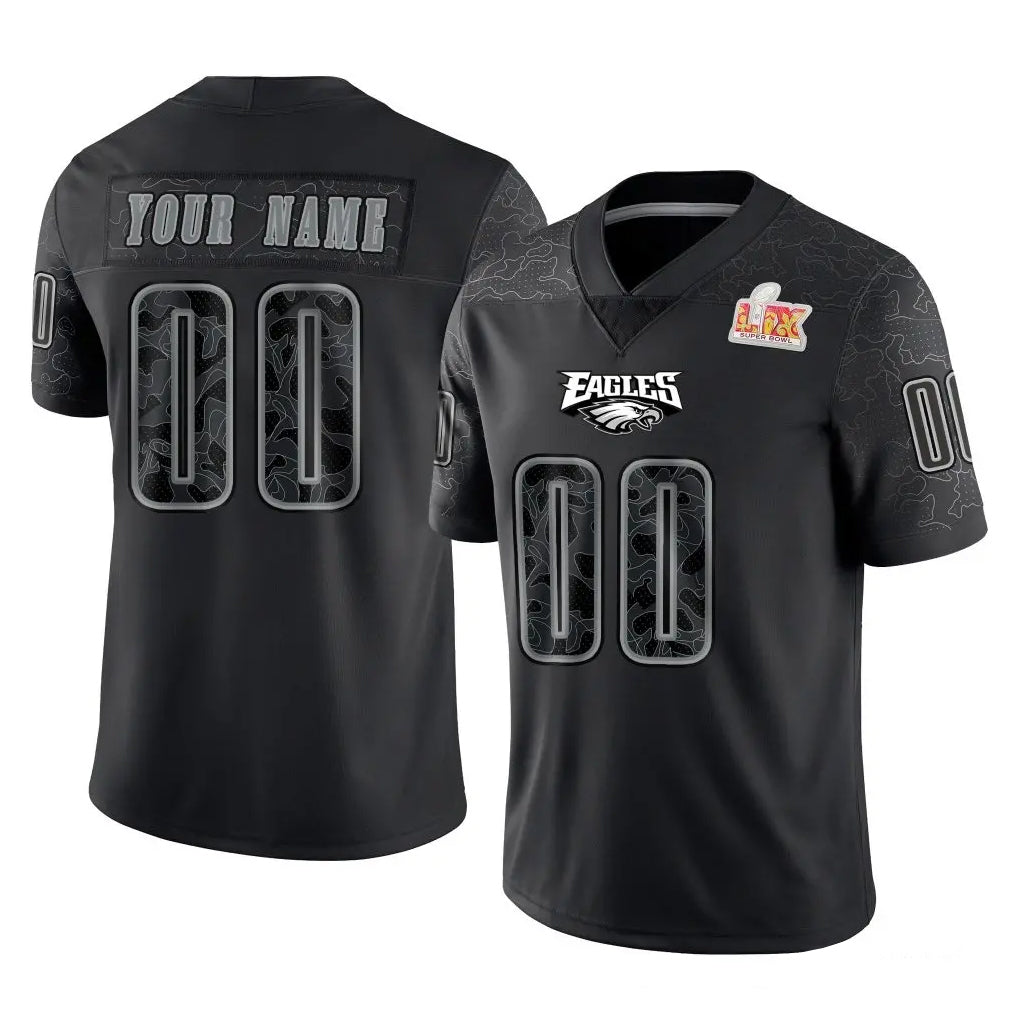 Elroe Custom P.Eagles Black Fashion Super Bowl LIX Home Game Any Name & Numbers Stitched Jerseys