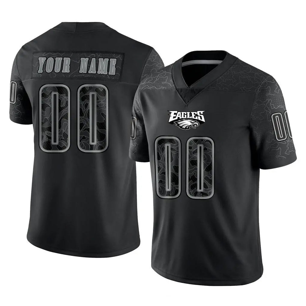 Elroe Custom P.Eagles Black Reflective Limited Home Game Any Name & Numbers Stitched Jerseys