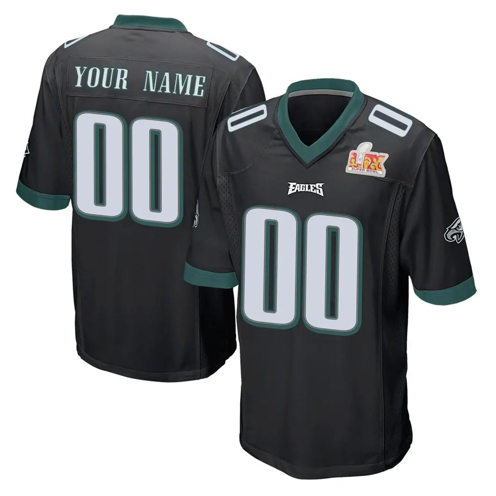 Elroe Custom P.Eagles Black Super Bowl LIX Home Game Any Name & Numbers Stitched Jerseys