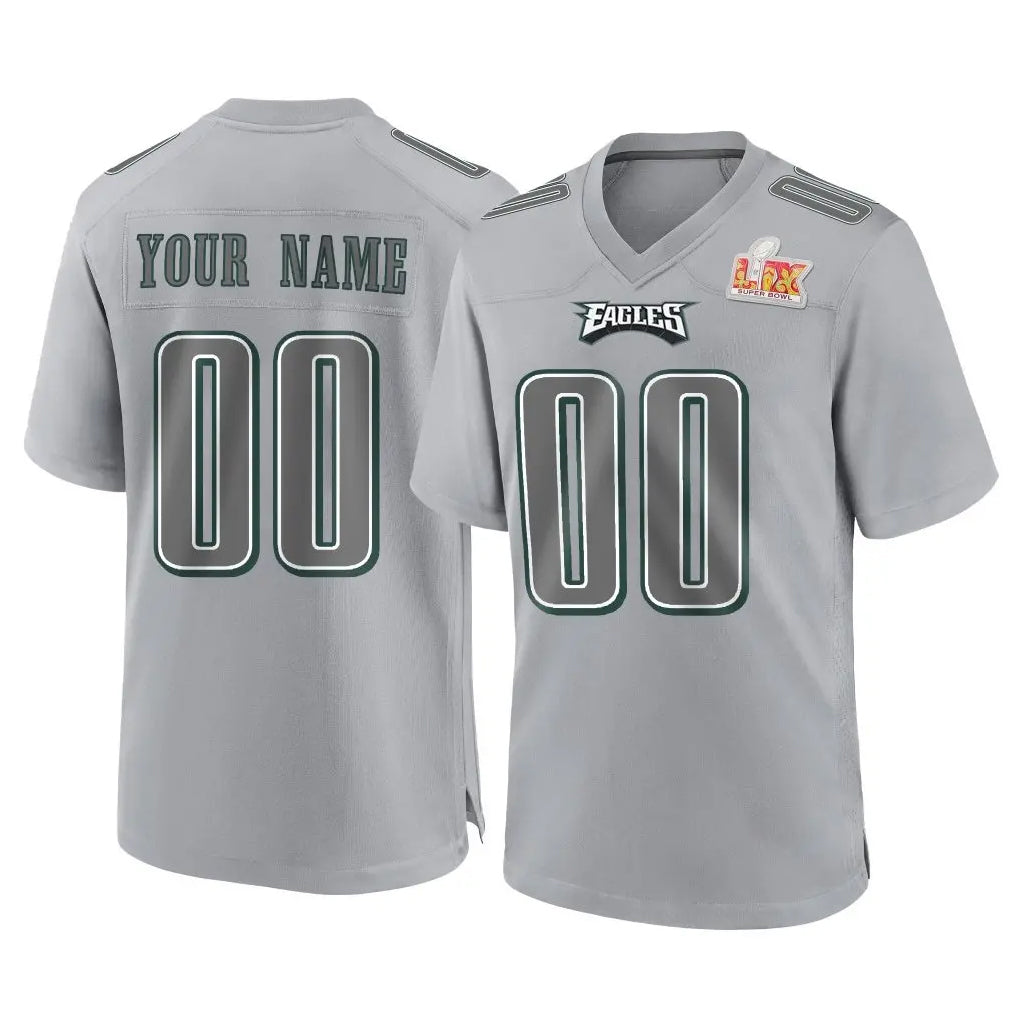 Elroe Custom P.Eagles Gray Atmosphere Fashion Super Bowl LIX Home Game Any Name & Numbers Stitched Jerseys