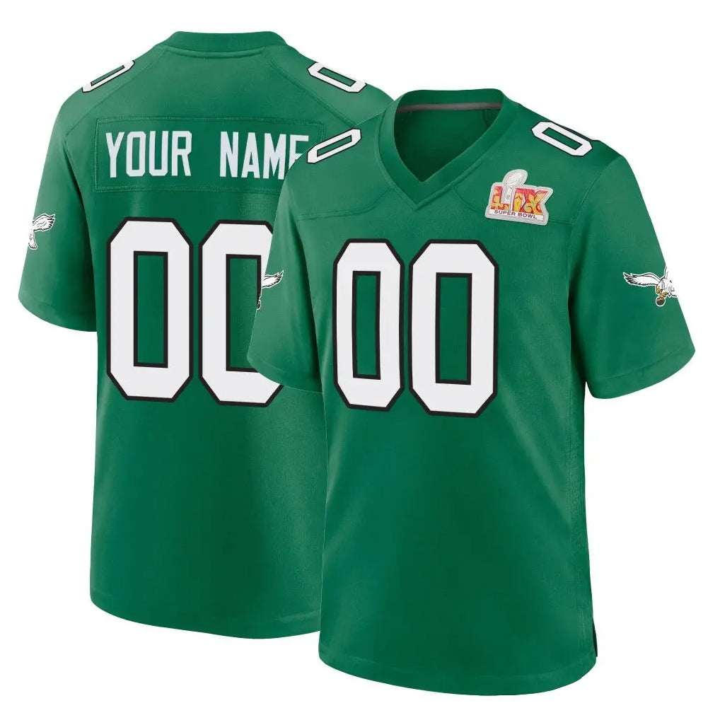 Elroe Custom P.Eagles Green Kelly Alternate Super Bowl LIX Home Game Any Name & Numbers Stitched Jerseys