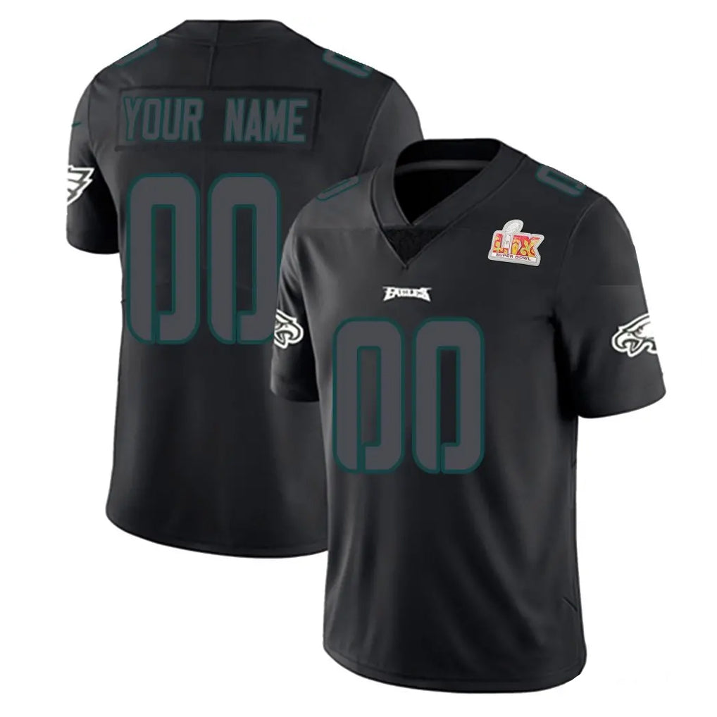 Elroe Custom P.Eagles Limited Black Impact Super Bowl LIX Home Game Any Name & Numbers Stitched Jerseys