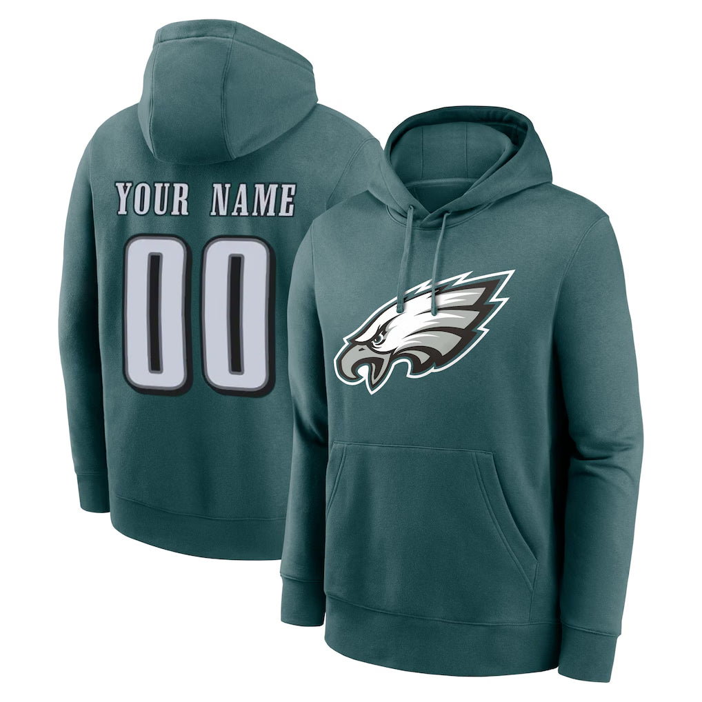 Elroe Custom P.Eagles Midnight Green Performance Pullover Hoodies Home Game Any Name & Numbers Stitched Jerseys