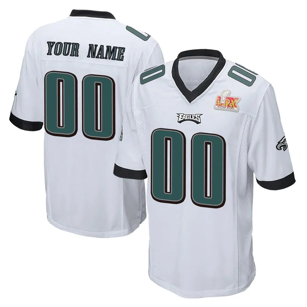 Elroe Custom P.Eagles White Super Bowl LIX Home Game Any Name & Numbers Stitched Jerseys