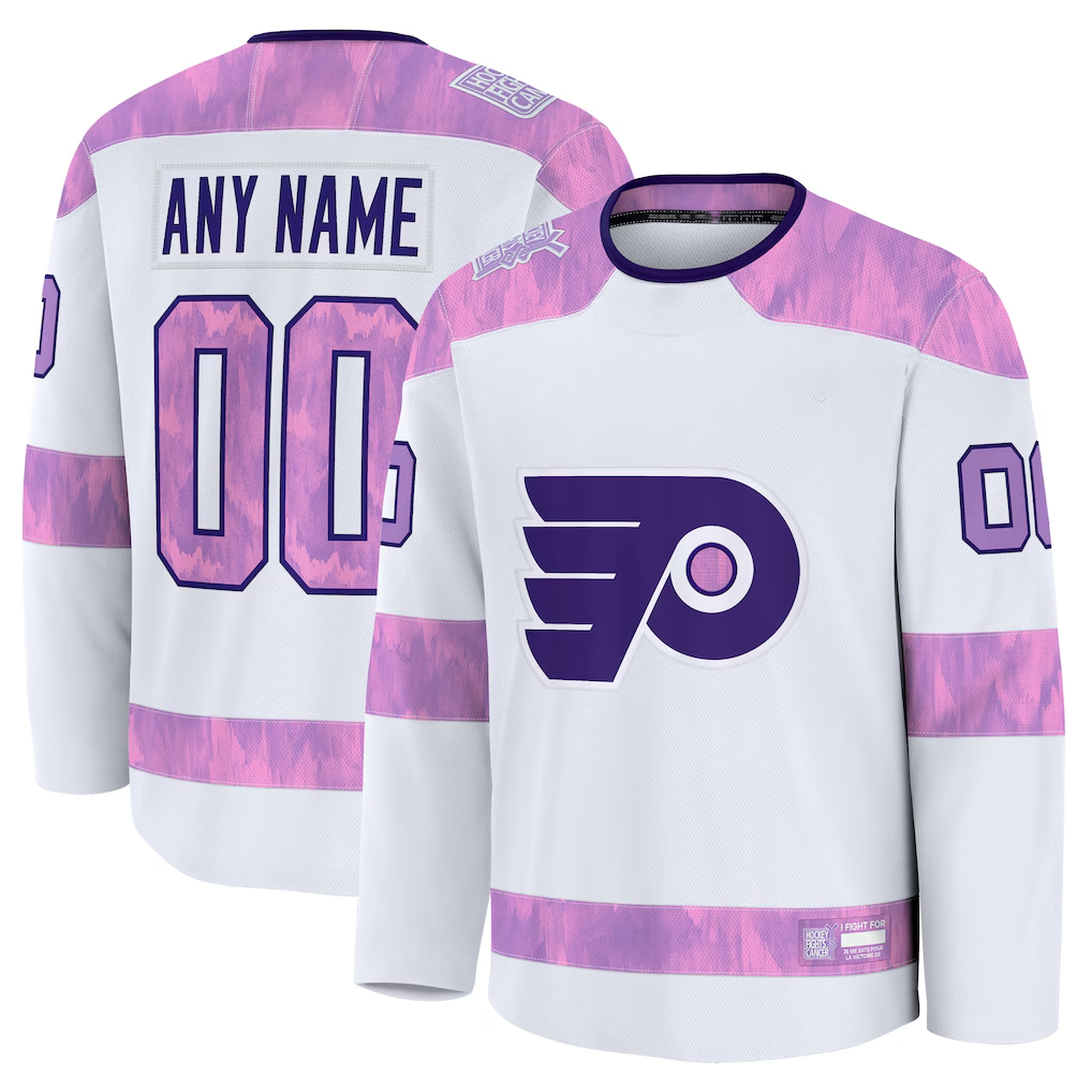 Elroe Custom P.Flyers White 2024 Hockey Fights Cancer Practice Jerseys