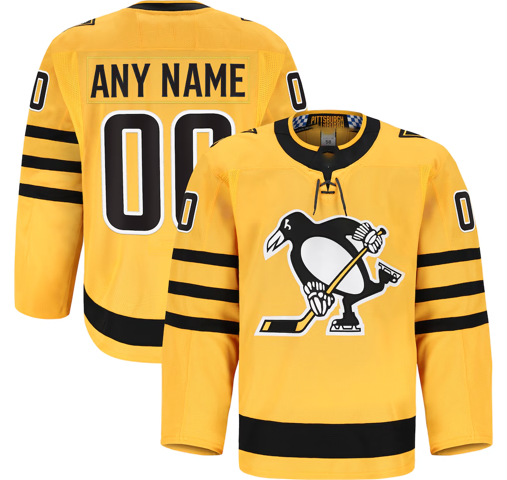 Elroe Custom P.Penguins Gold Alternate Authentic Pro Jerseys